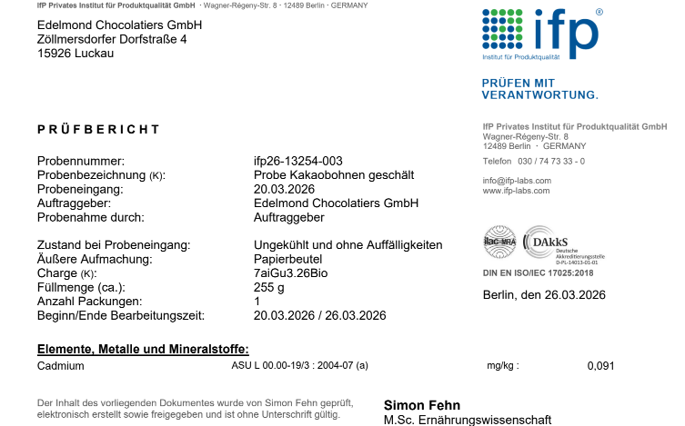 Analyse Kakao -Grundlage dieses Edelmond Produktes