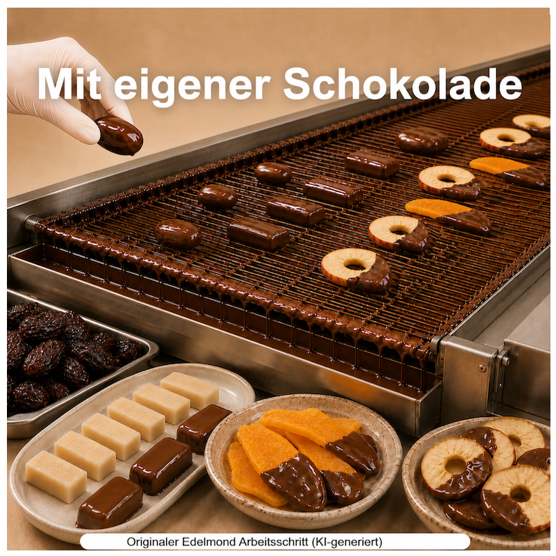 Handgemachtes Manufaktur-Konfekt wird frisch mit eigener Edelmond-Schokolade überzogen