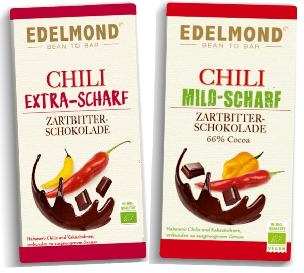 Chili Zartbitterschokolade Mild und Scharf, Bio Set