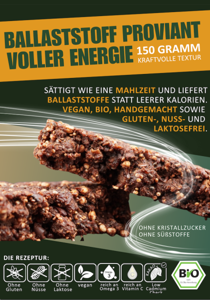 Nussfreier Bio-Ballaststoff Riegel | Vegan. Ohne Emulgatoren | 150g