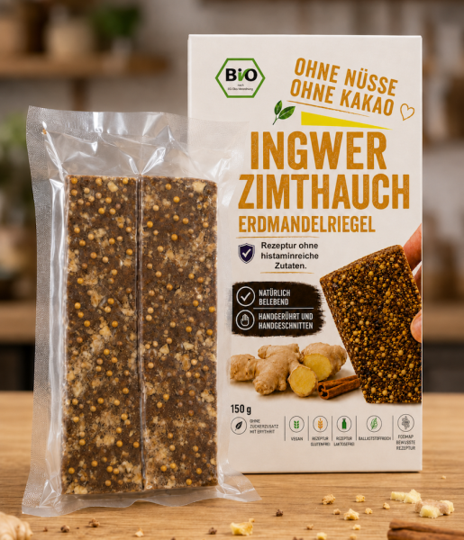 Ingwer Bio Riegel. Histaminbewusste Rezeptur ohne Nüsse ohne Kakao 150 g