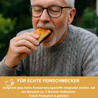 Gefl&auml;mmtes Marzipanbrot mit herbem Kakao-Fu&szlig;. Bio