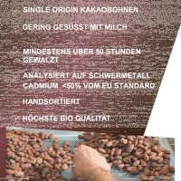 60% Zartbitter-Schokolade. Langzeitgeführt Bio + Fair