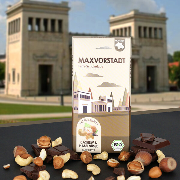 Maxvorstadt Nibs, Cashew & Haselnuss Schokolade, Bio & Fair Trade
