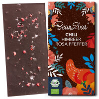 Chili &amp; Rosa Beere Schokolade. Marke bean to bar
