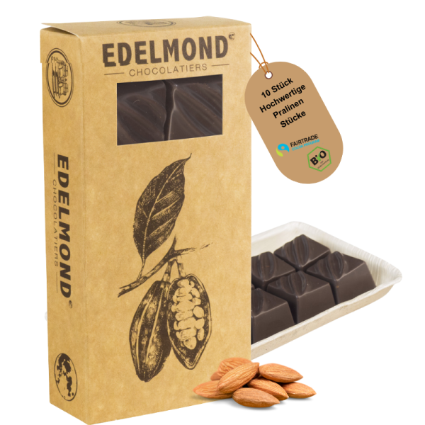 10 Mandelnougat & Kakaosplitter Pralinés. Vegan Bio