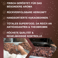 Frische Kakaonibs. ger&ouml;steter Edelkakao. Bio + Fair