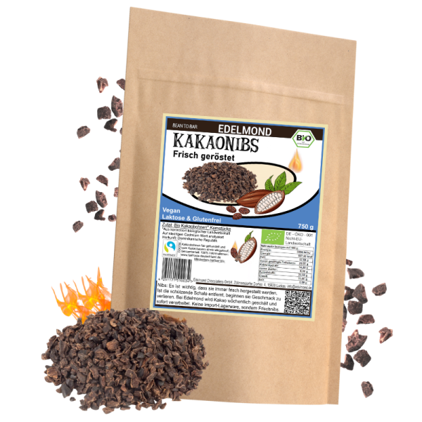 Frische Kakaonibs. gerösteter Edelkakao. Bio + Fair 750 g