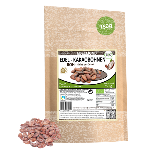 Kakaobohnen Roh mit Schale, Bio & Fair 750g