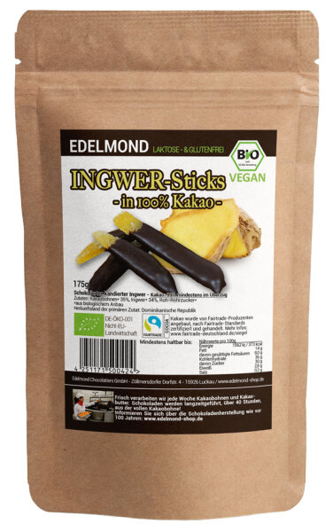 Ingwer-Sticks in 100% Edel-Kakao Fair& Bio