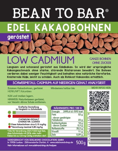 LOW CADMIUM Kakaobohnen geröstet 500 g