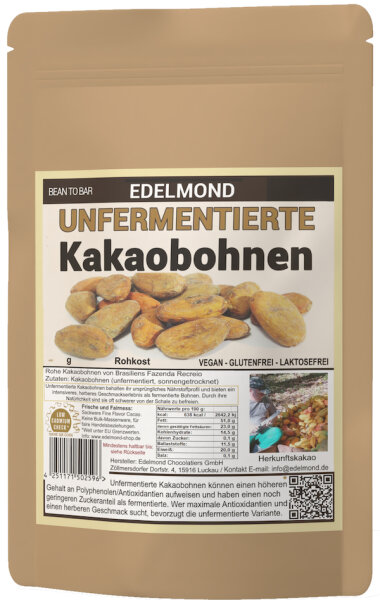 Kakaobohnen unfermentiert, sonnengetrocknet