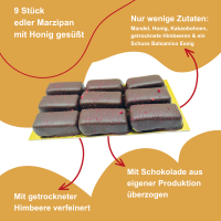 Himbeere in Marzipan + 100%-Schokolade, Bio