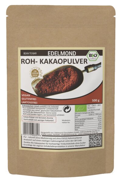 Rohes Edel Kakaopulver, Bio 500g 1A RAW